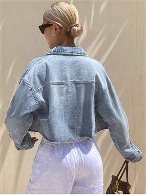 DAZY Light Wash Dropped Shoulder Crop Denim Jacket